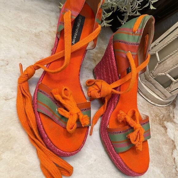 Emporio Armani Orange/Pink Wedge sandals Sz 37 - Picture 1 of 12